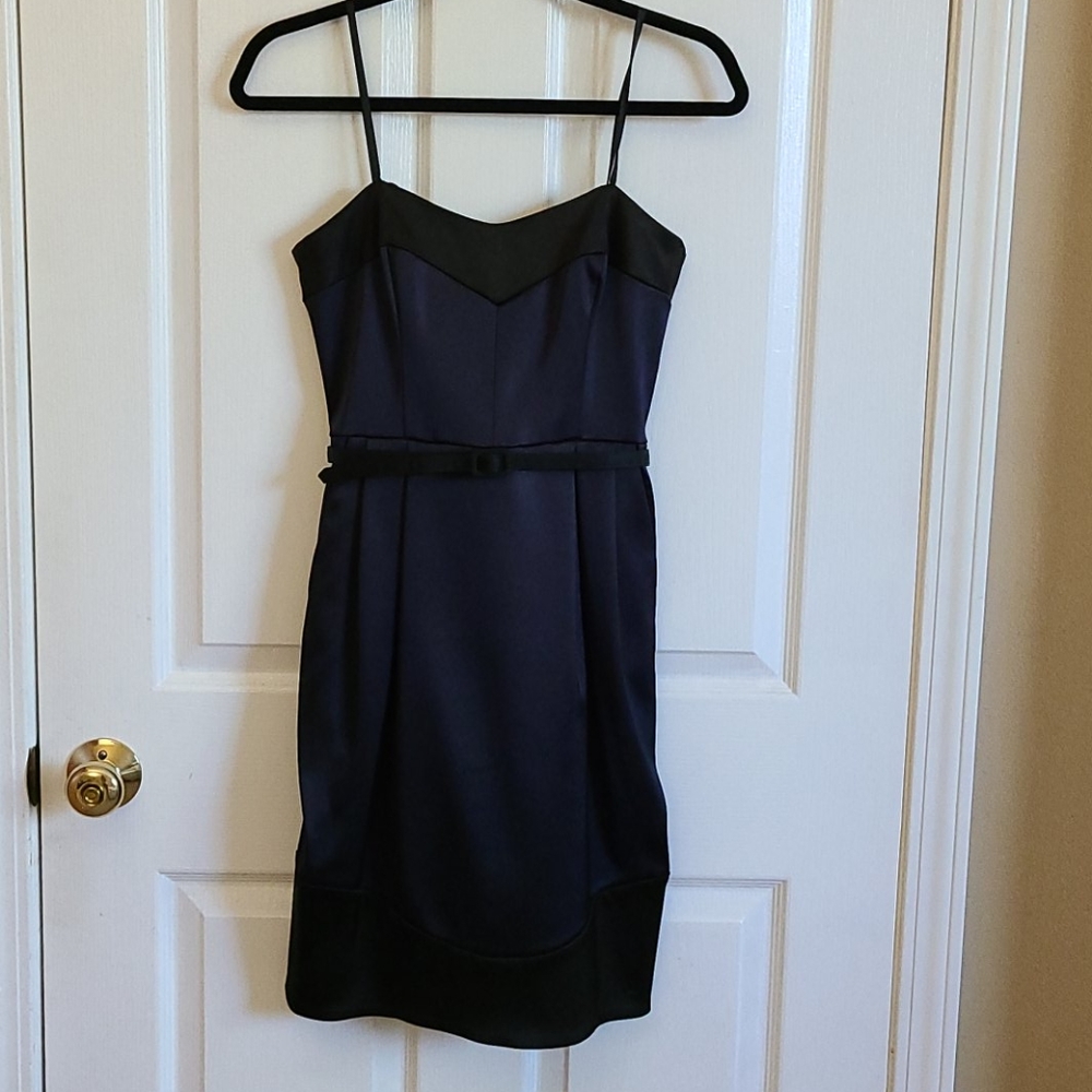 David Meister strapless belted satin dress